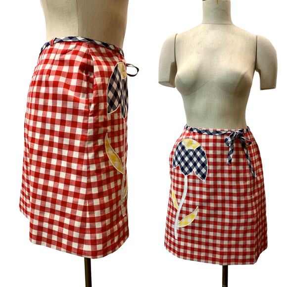 Vintage 60s Mod David Smith Red White Gingham Tennis Skort w Large Tulip | W 28" - Picture 8 of 10